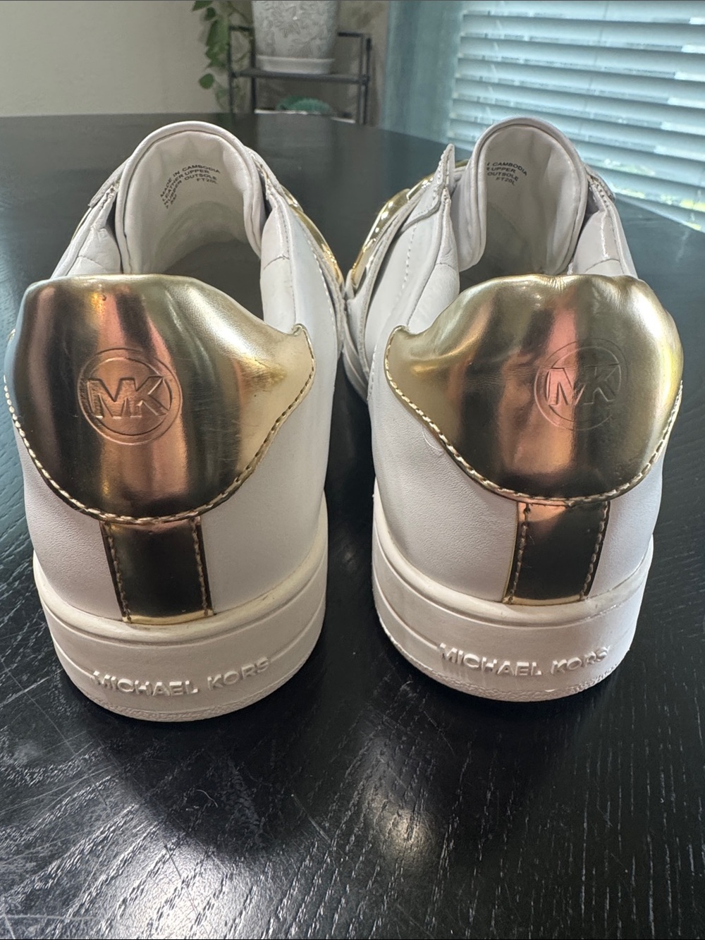 Michael Kors White Sneakers with Gold Heel Accent - Picture 2 of 13